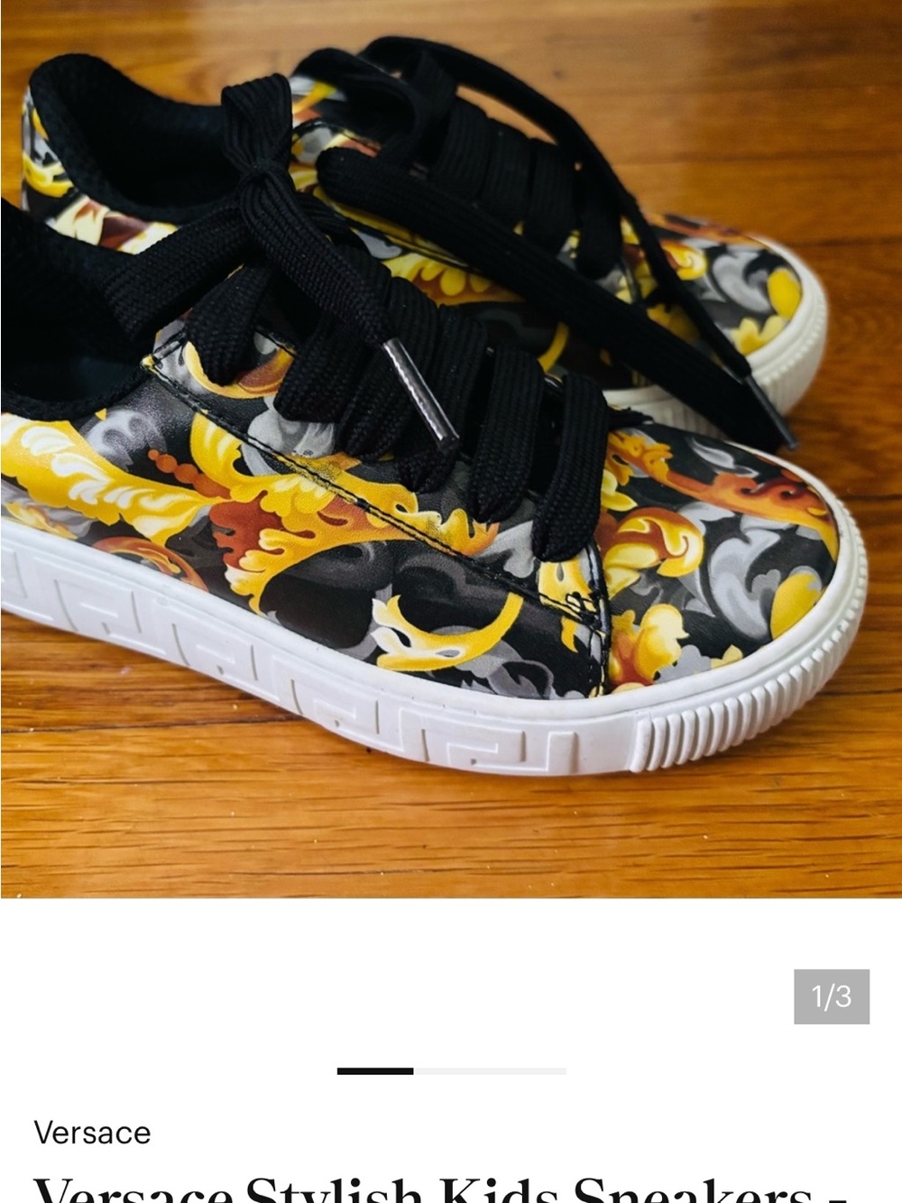 Versace Kids Black, Yellow & Gray Baroque Sneakers